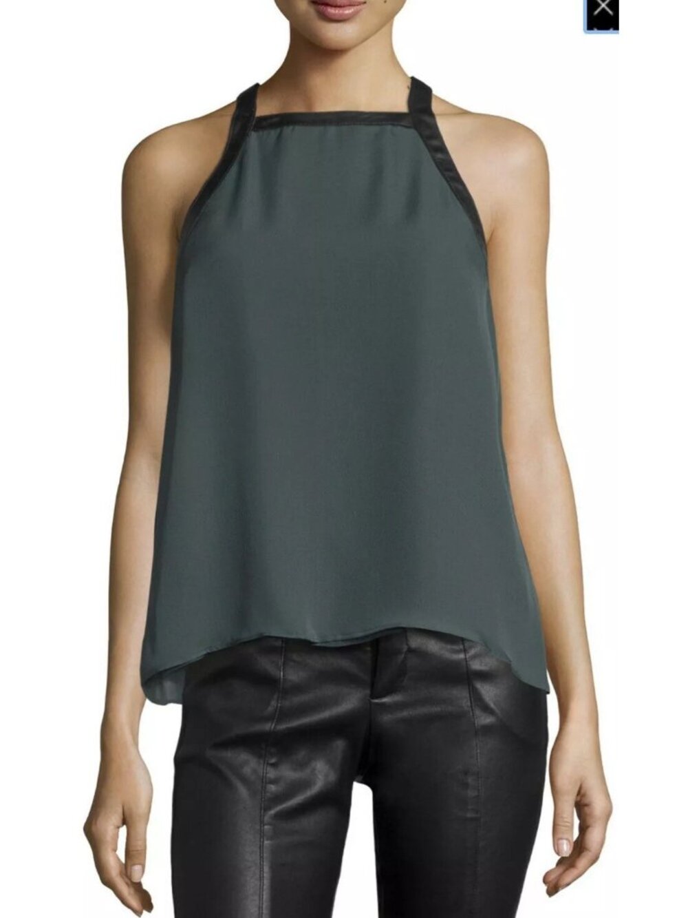 NWT Women's Derek Lam 10 Crosby Crisscross-Back Tank Faux Leather Trim Top Sz 12